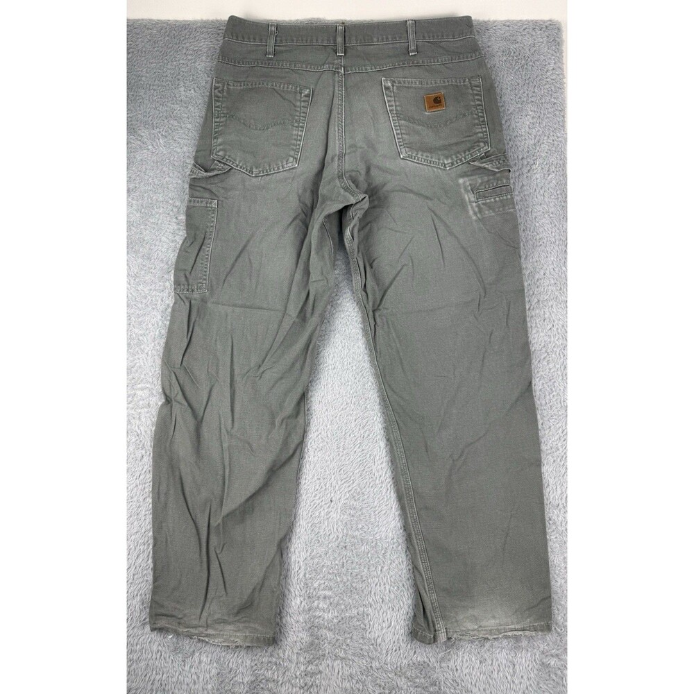 Carhartt B159 DMS Dungaree Pant 34x30 Green Canvas Relaxed Carpenter Distressed